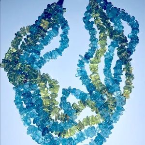 Hand Crafted Blue Topaz and Peridot Multiple Layered Necklace.  Sterling Clasp.